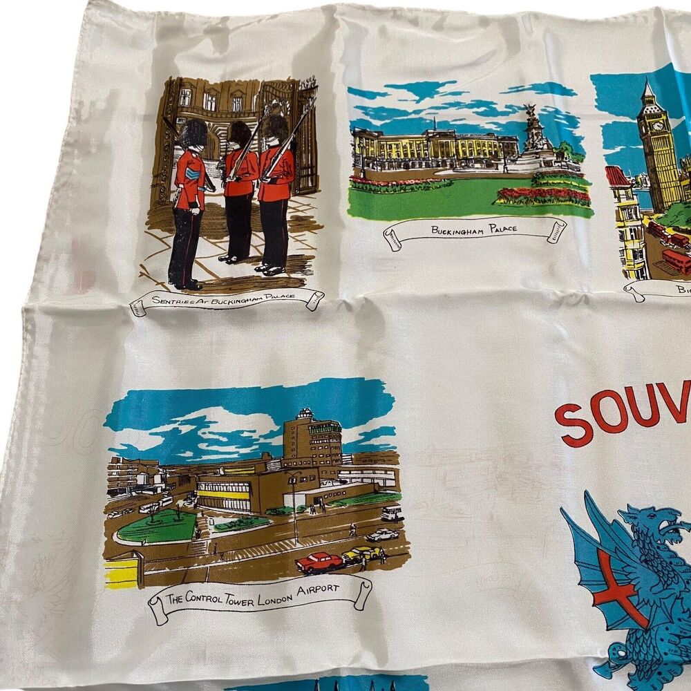 Vintage Acetate Scarf A Squire Souvenir of London 31 X 31 Landmarks Original Box - Picture 8 of 16